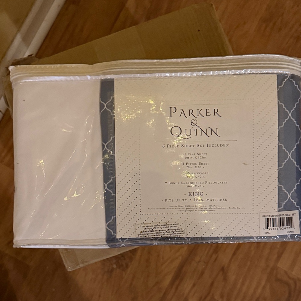 Parker & Quinn King 6 Piece Sheet Set Country Blue/White Trellis NIP